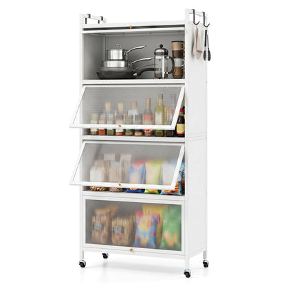 5-Tier Kitchen Storage Cabinet with Rolling Wheels - White