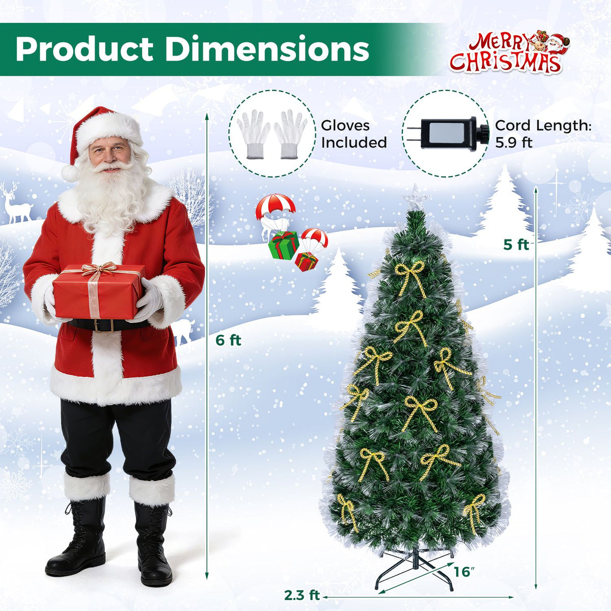 5 ft Fiber Optic Artificial Christmas Tree with Dazzling Optical Fibers-S