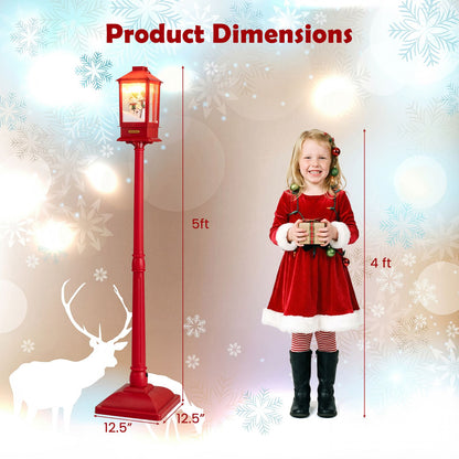 5 ft Musical Christmas Streetlight with LED Lights Snowmen and Snowy Effects-Red