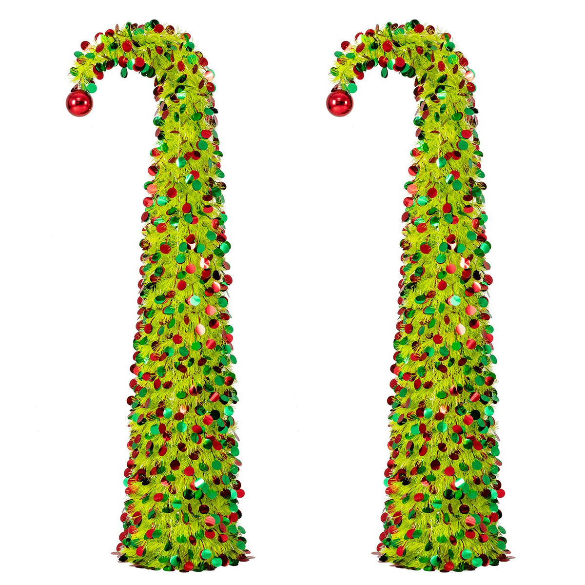 5 ft Pop Up Whimsical Christmas Tree with Arched Treetop and Xmas Ball for Small Space Set of 2