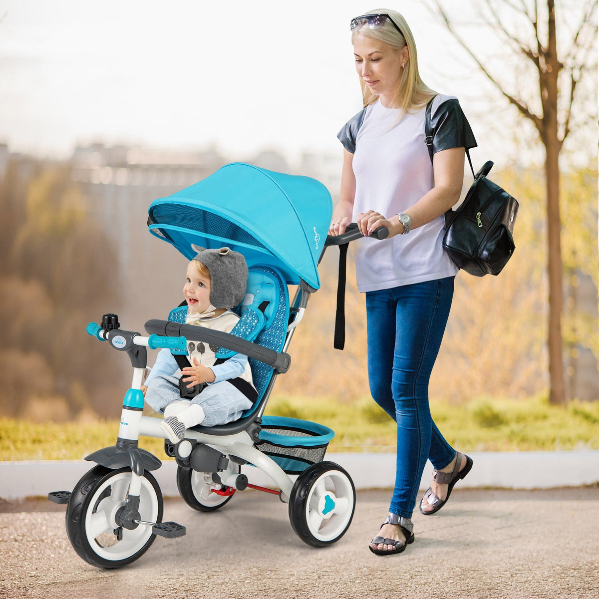 5-in-1 Detachable Baby Stroller Tricycle with Round Canopy