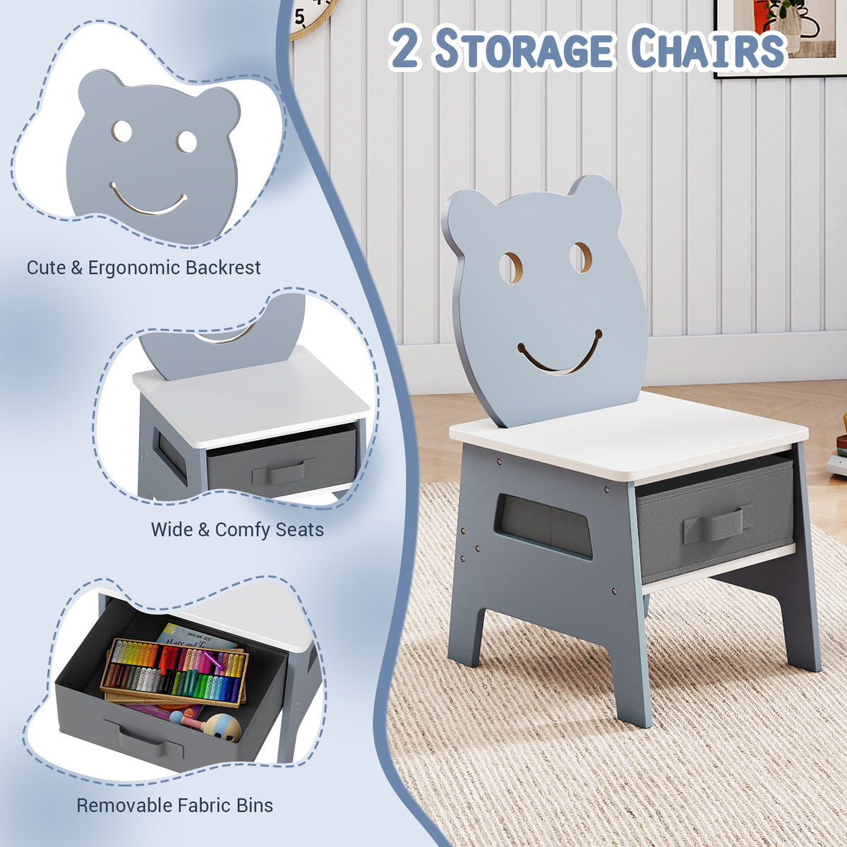 Toddler Table and 2 Chairs Set with Reversible Chalkboard