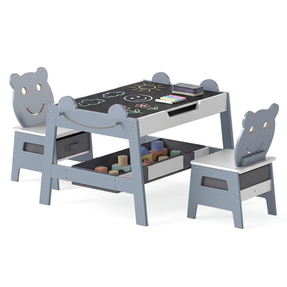 Toddler Table and 2 Chairs Set with Reversible Chalkboard