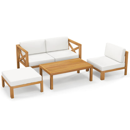 5-Piece Acacia Wood Patio Conversation Set with Cushions