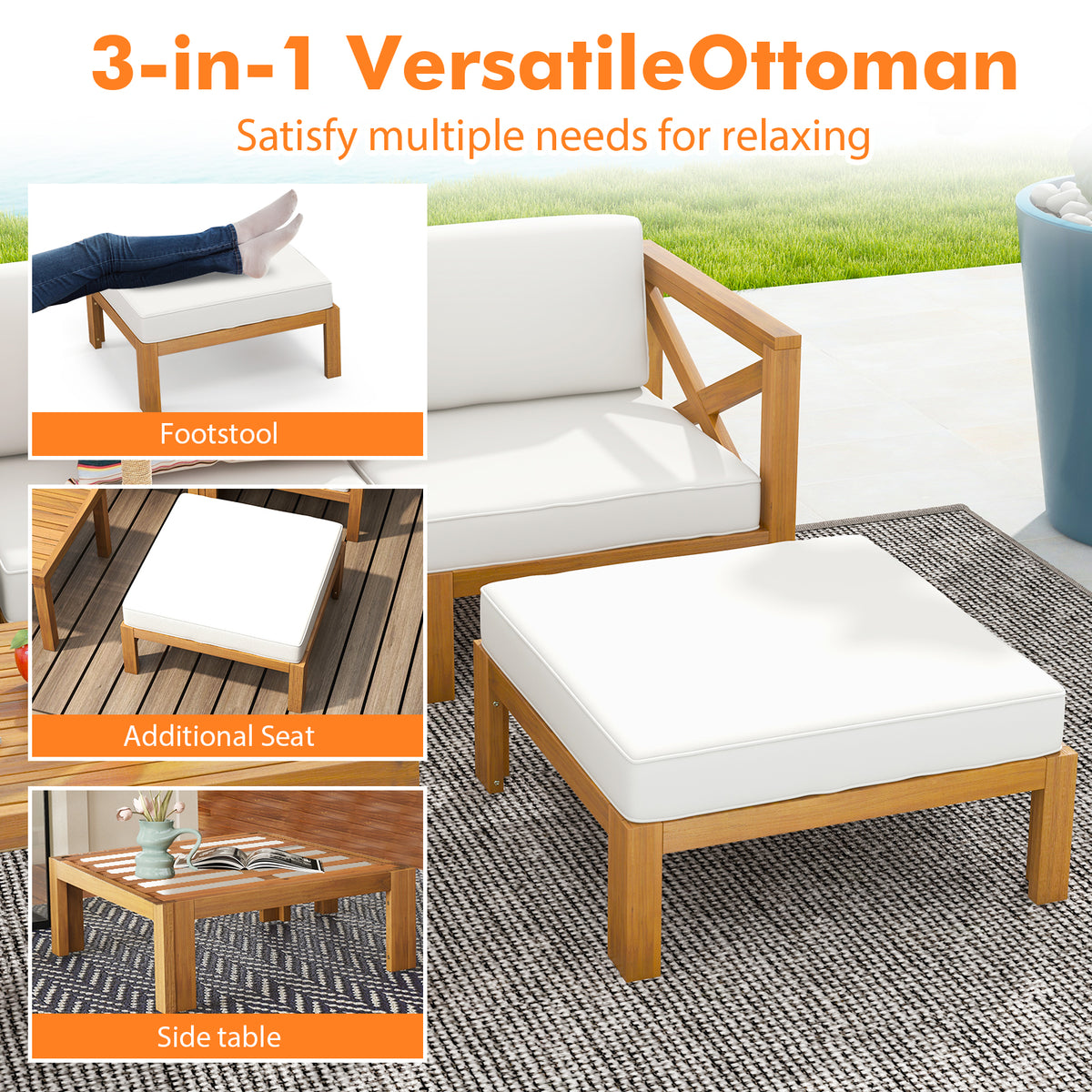 5-Piece Acacia Wood Patio Conversation Set with Cushions