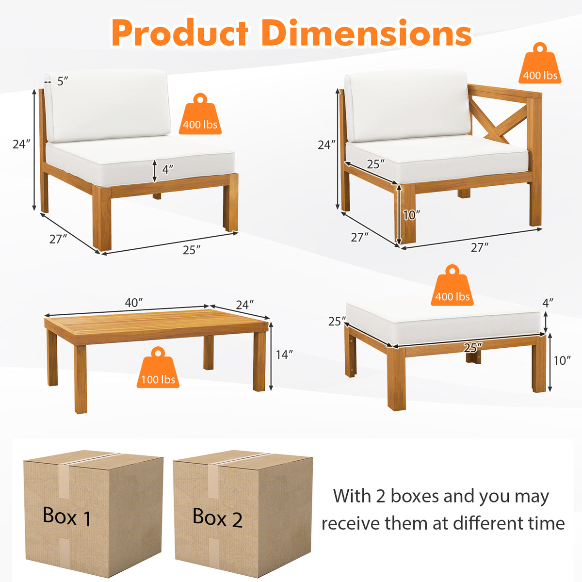 5-Piece Acacia Wood Patio Conversation Set with Cushions
