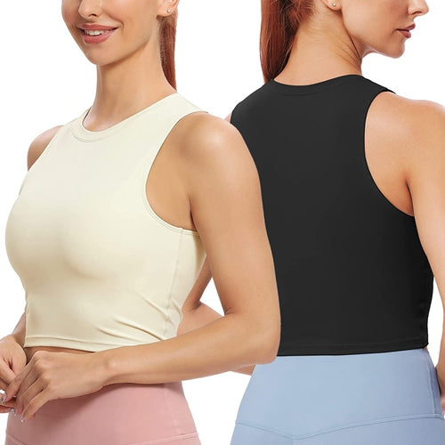Sleeveless Cropped Racer Tank Top