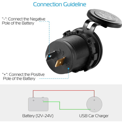 Dual USB Car Charger 12-24V Waterproof Cigarette Lighter Socket