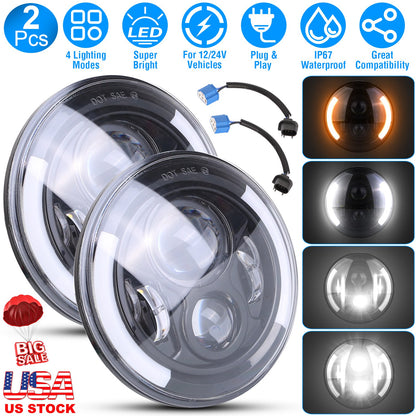 7 Inch Round LED Headlight with Halo DRL & Turn Signal