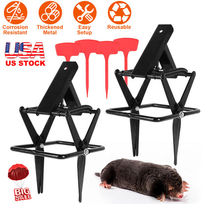 Mole Scissor Trap Set - 2 Pack Reusable Metal Outdoor Traps