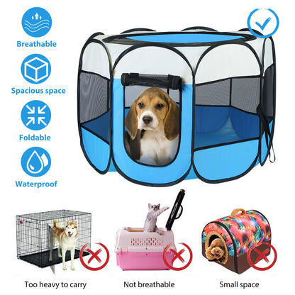 Foldable Pet Playpen with Mesh Panels and Zipper Top