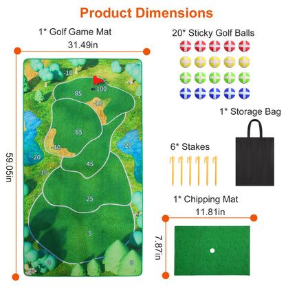 Golf Chipping Game Set with 20 Sticky Balls and Target Mat
