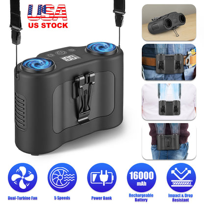Wearable Waist Fan with 16000mAh Power Bank & Dual Turbines