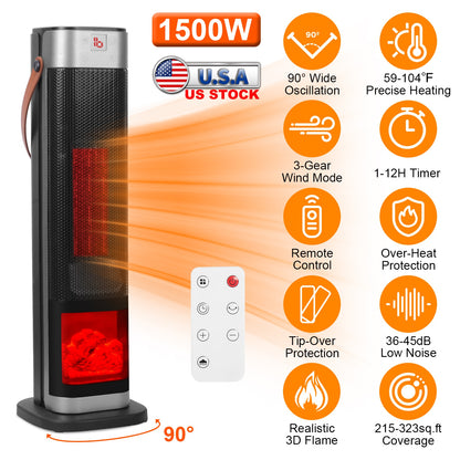 Oscillating Ceramic Tower Space Heater with Remote Control