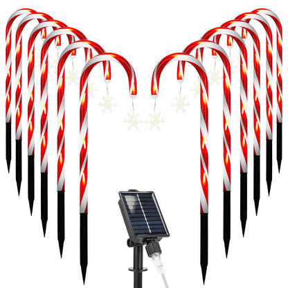Solar Candy Cane Christmas Lights - 12 Canes, 72 LEDs, 8 Modes