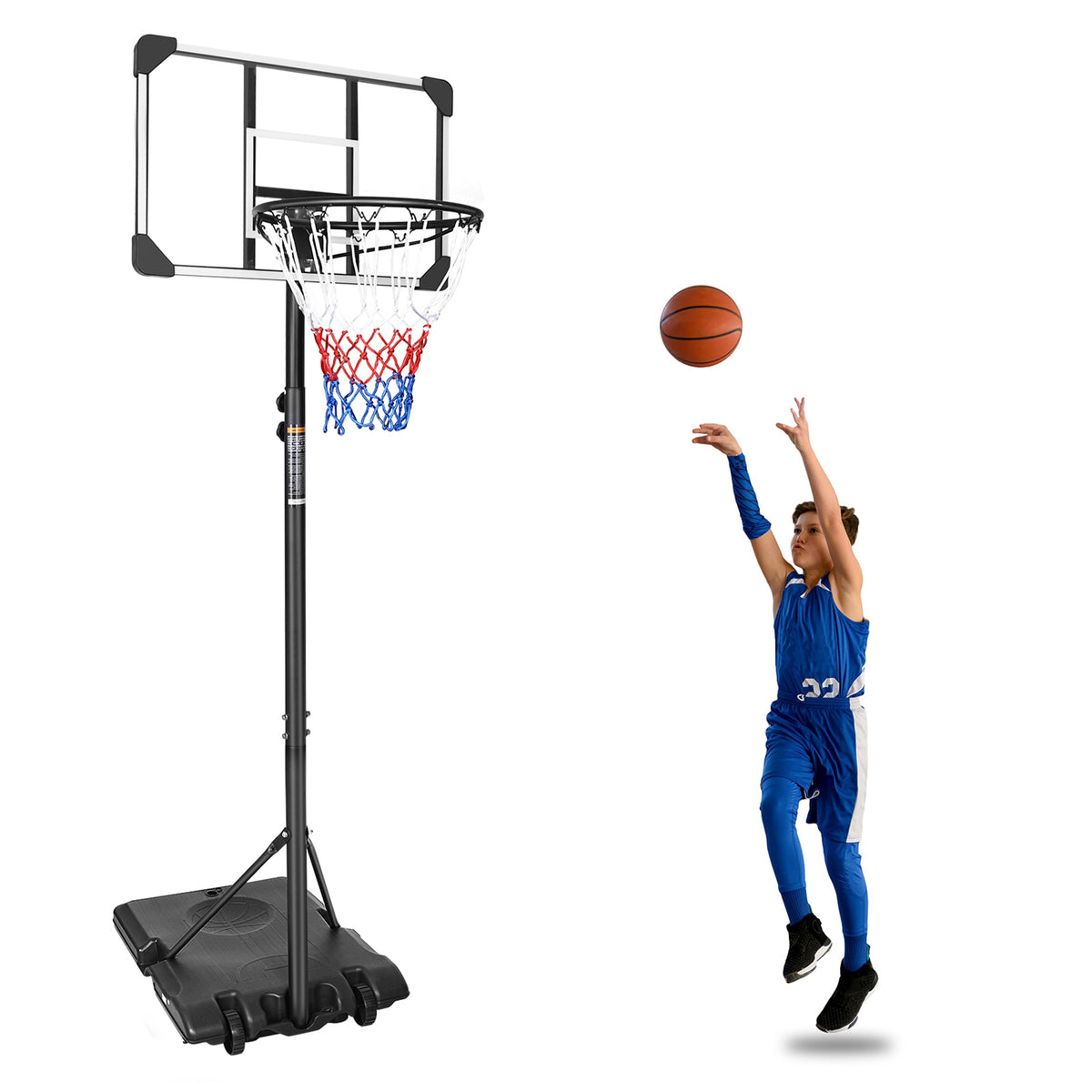 Portable Kids Basketball Hoop with Wheels, Height Adjustable 5.6 to 7ft Basketball Goal System Indoor Outdoor for Kids T