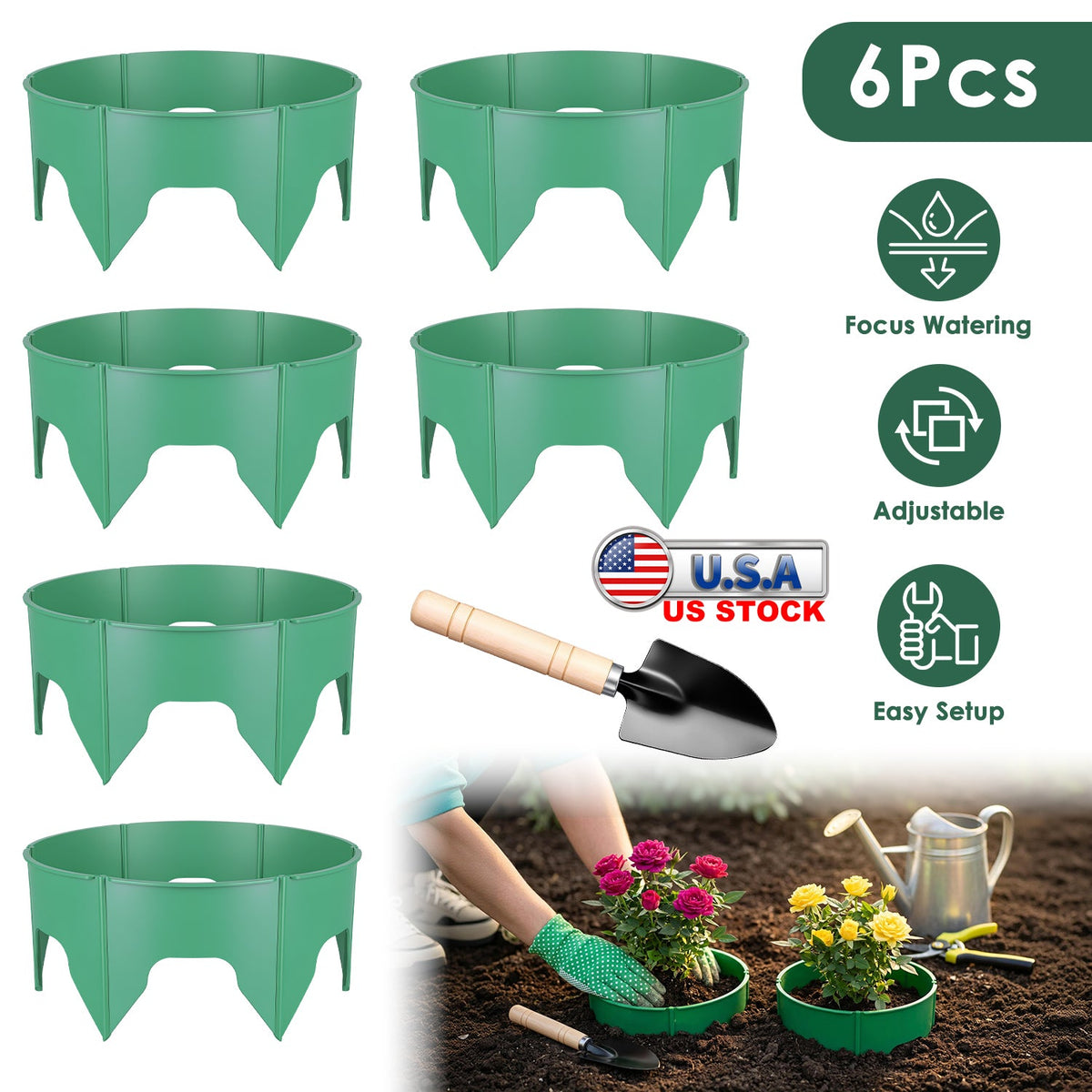 Adjustable Plant Grow Rings 10in with Hand Shovel - 12 Pack