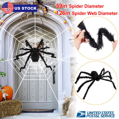 Giant Halloween Spider Decoration with 126" Spider Web Set