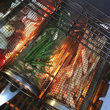 Stainless Steel Rolling Grill Basket Set - 2 Pack with Hooks