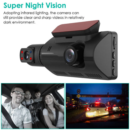 Dual Lens Dash Cam 720P Front & Interior Night Vision Camera