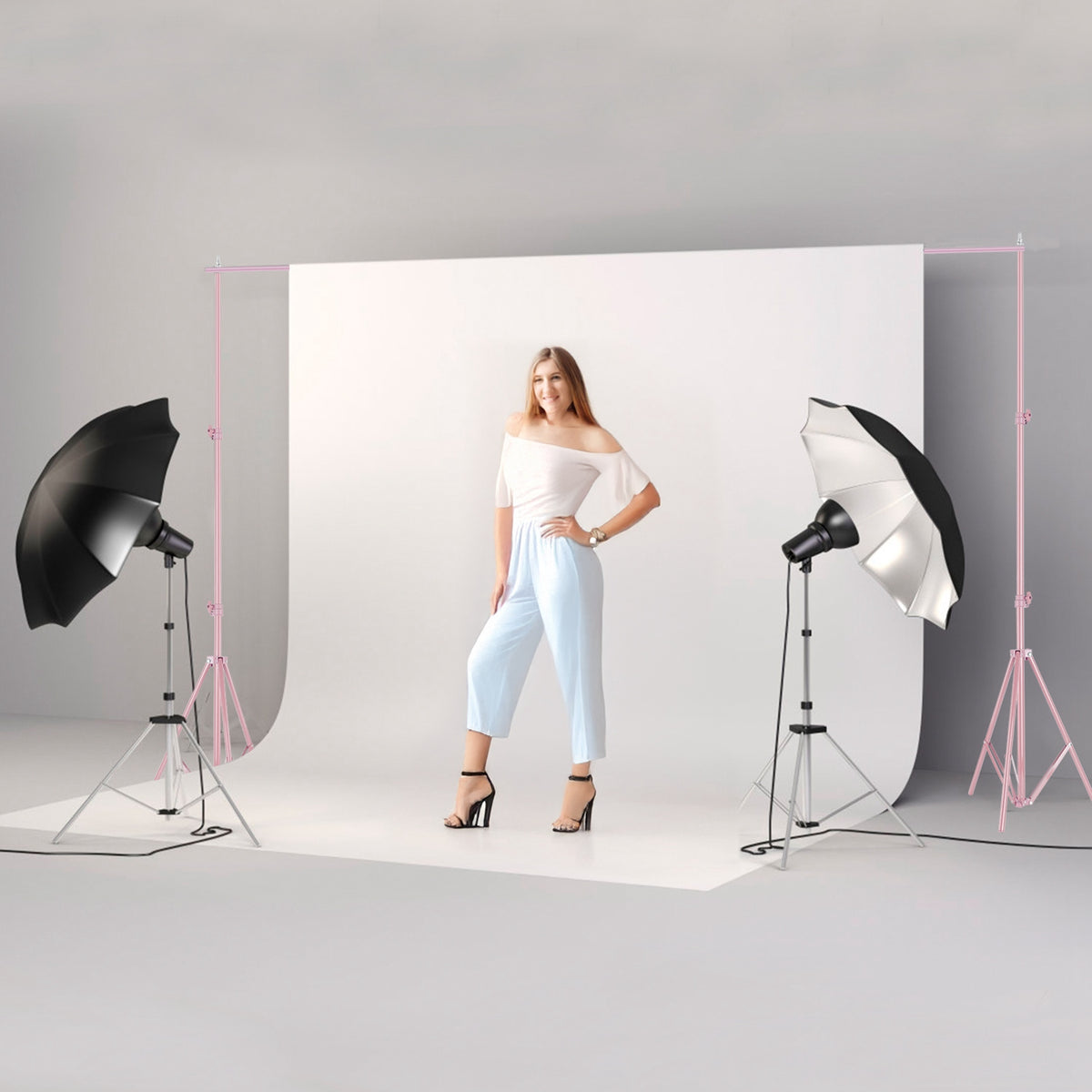 6.5 x 10ft Photo Video Studio Backdrop Background Stand Adjustable Heavy Duty Photography Backdrop Support Stand Set wit