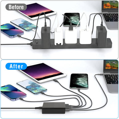 45W 4-Port USB Fast Charger with Type-C and USB-A Ports