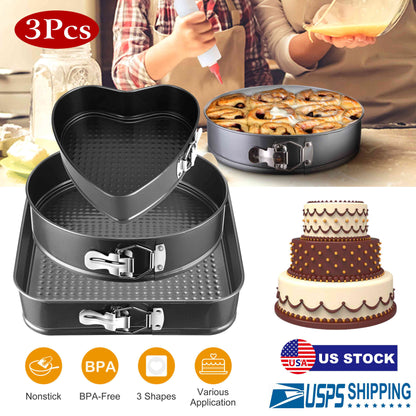 Springform Cake Pan Set 3-Piece Non-Stick with Removable Bottom