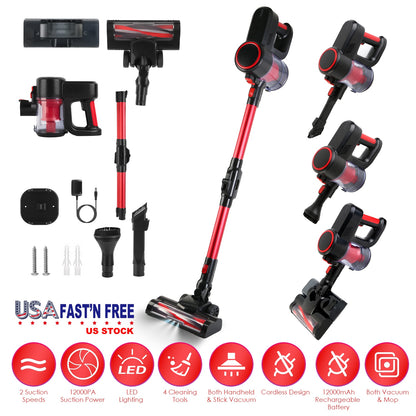 Cordless Stick Vacuum Cleaner with 12000PA Suction & LED Light