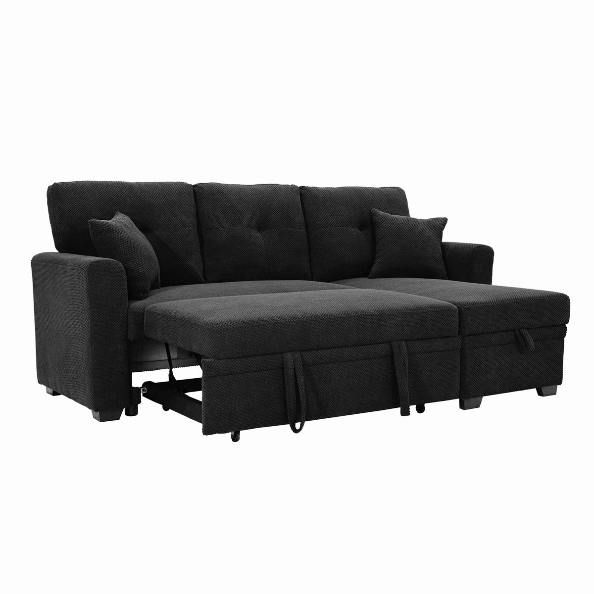 Sleeper Sofa with Pull-Out Bed, L-Shaped Sectional Couch with Reversible Chaise and Storage, Foil Fabric Upholstered Sof