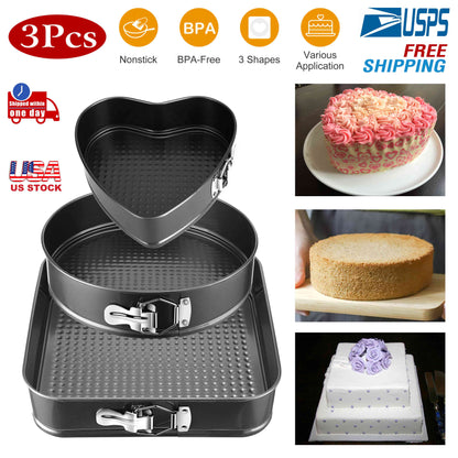 Springform Cake Pan Set 3-Piece Non-Stick with Removable Bottom