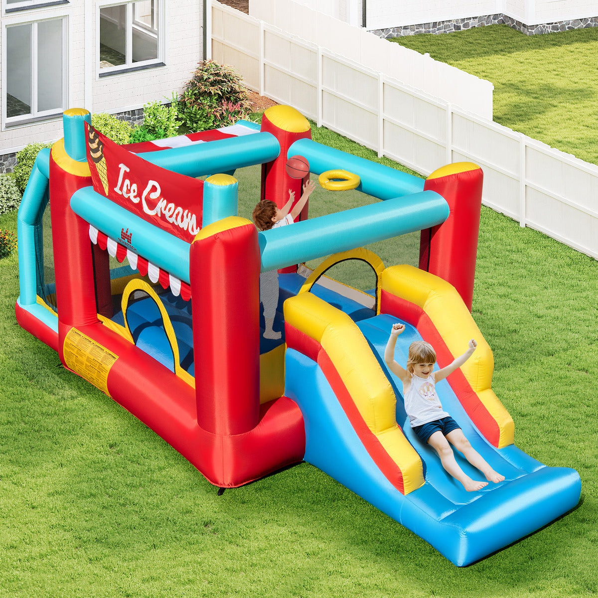 5-in-1 Ice Cream Inflatable Bounce House with Ball Pit and Slide with 520W Blower