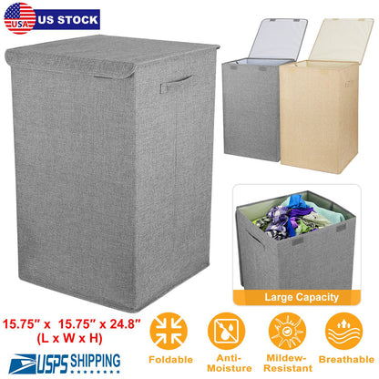 Foldable Laundry Hampers Washing Clothes Laundry Basket w/ Lid Handles Storage Organizer