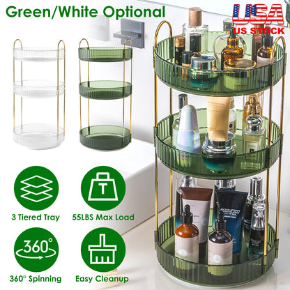 3-Tier Rotating Makeup Organizer with 360° Spin