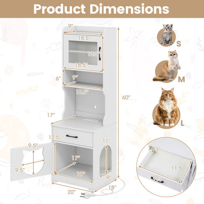 Cat Litter Box Enclosure with LED Light & Charging Station