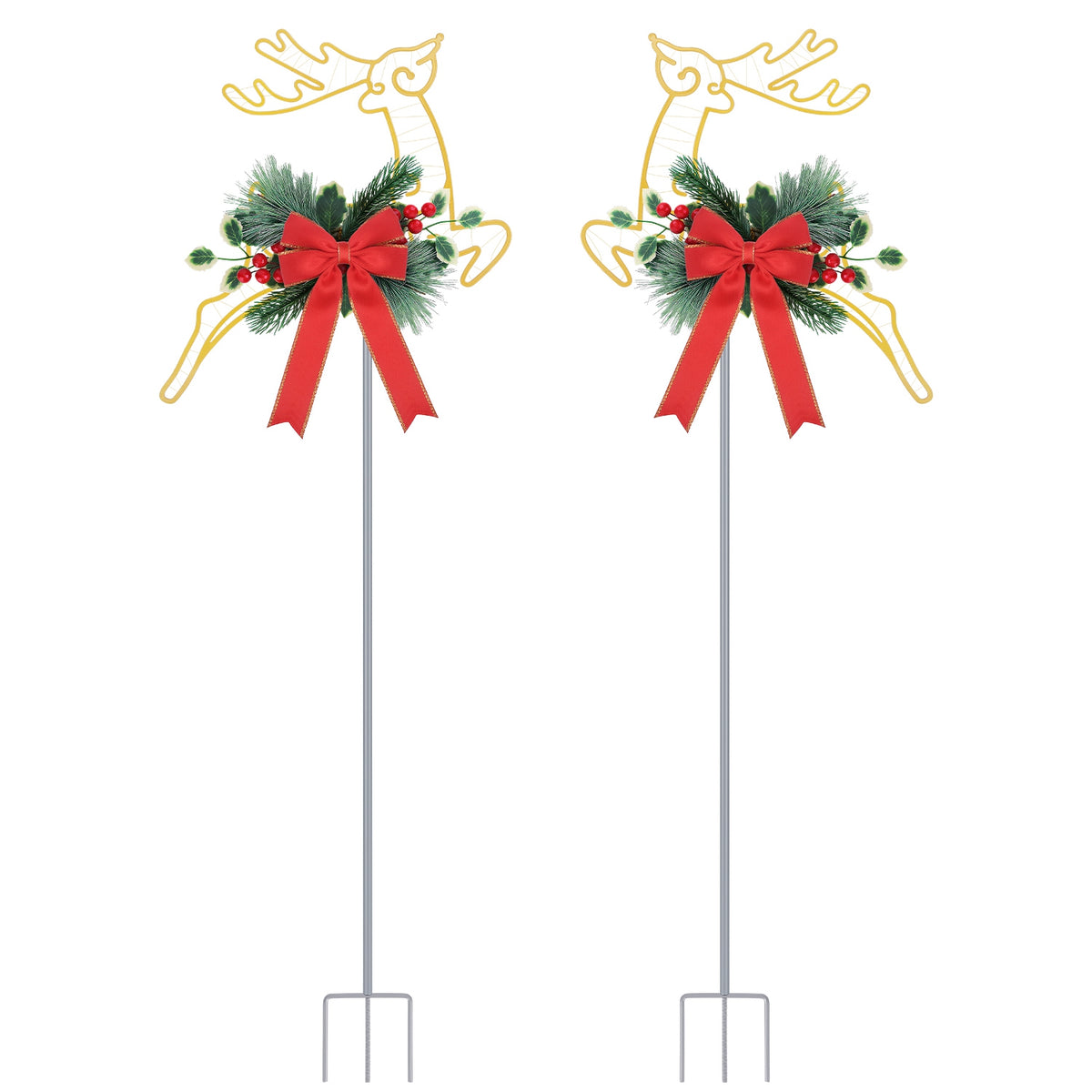 Christmas Reindeer Pathway Stake Lights with LED String (2-Pack)