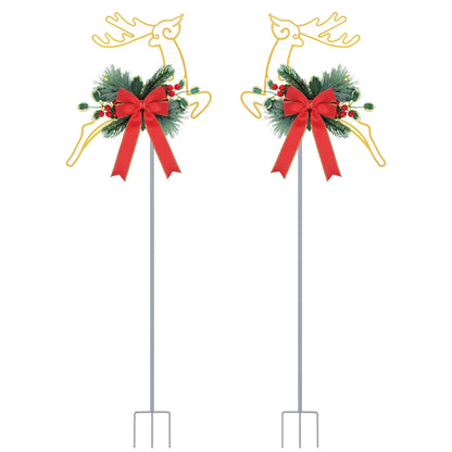 Christmas Reindeer Pathway Stake Lights with LED String (2-Pack)