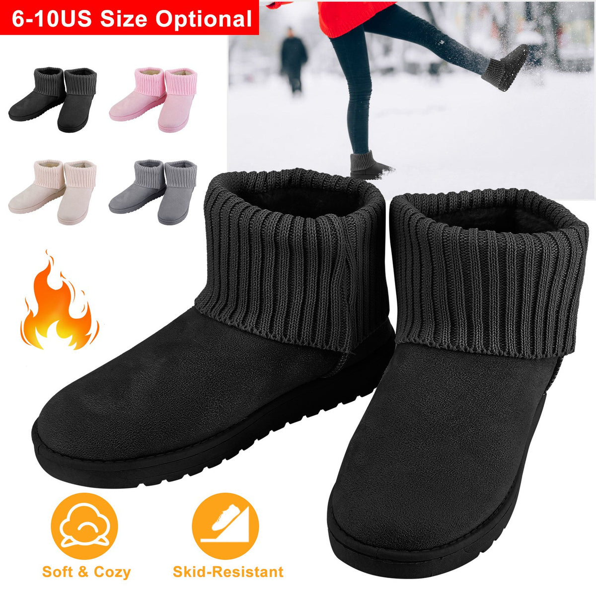 Women Lady Snow Boots Suede Mid-Calf Boot
