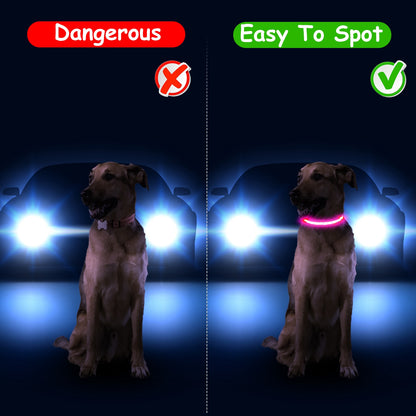LED Dog Collar with 9 Light Colors - USB Rechargeable Waterproof