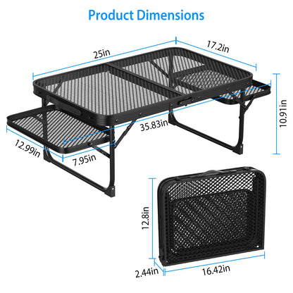 Foldable Camping Table with Dual Side Trays - 88 LBS Capacity