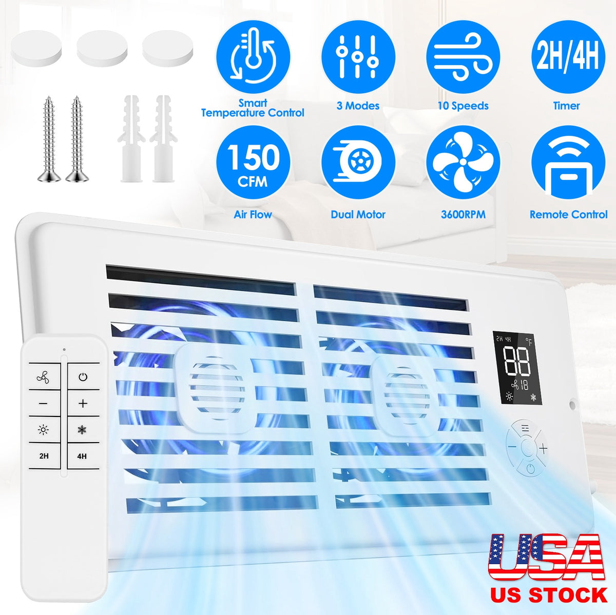 Register Booster Fan 4x10 with Smart Temperature Control