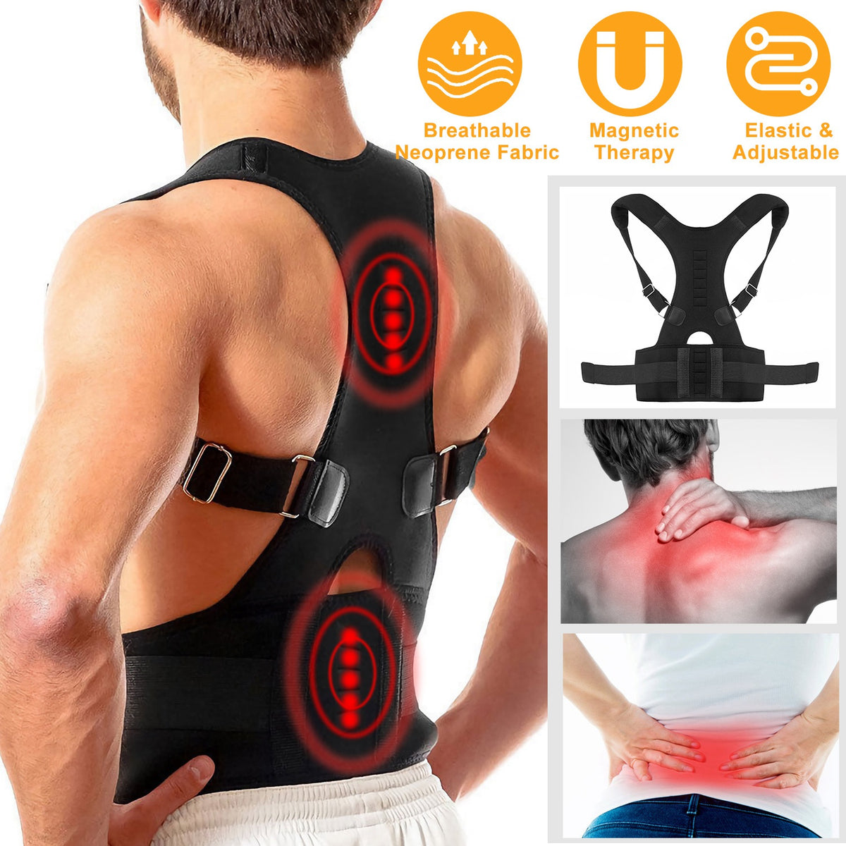 Magnetic Posture Corrector Back Brace with Lumbar Support