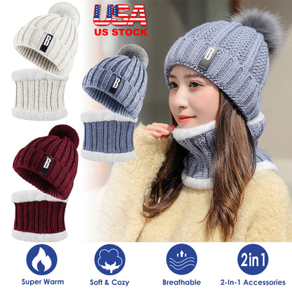 Beanie Hat and Scarf Set - Fleece Lined Winter Knit