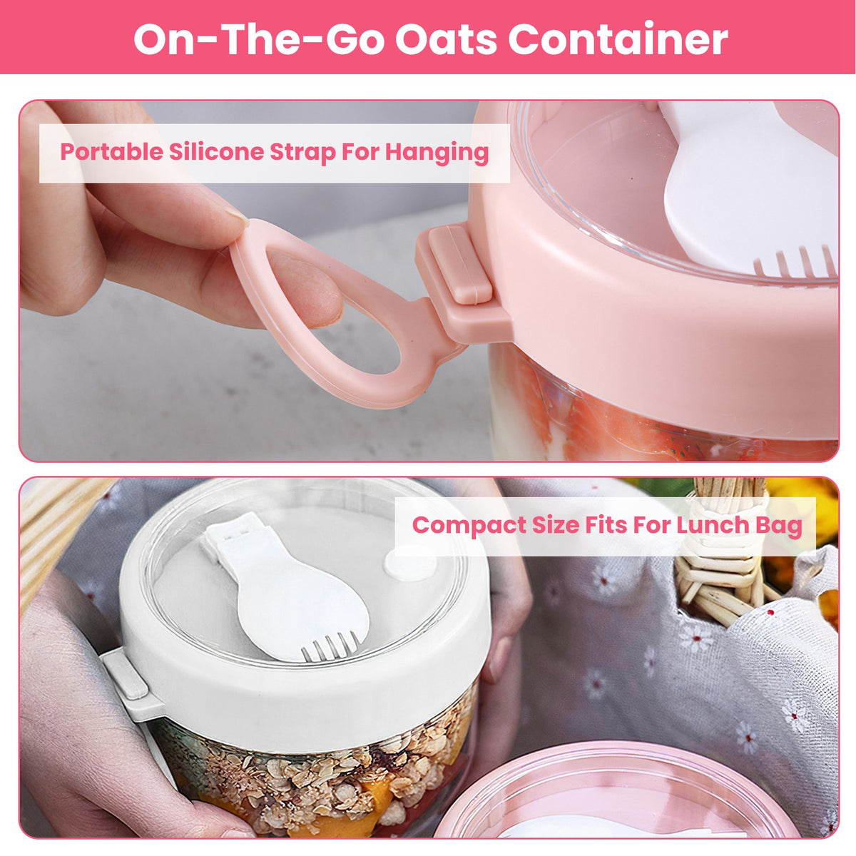 Overnight Oats Containers with Lids and Spoons, 20oz, 4-Pack