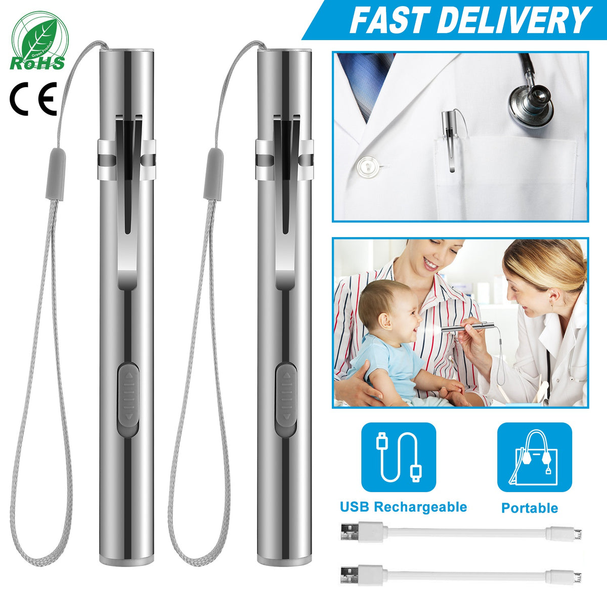 2Pcs Inspection Penlight for Nurses