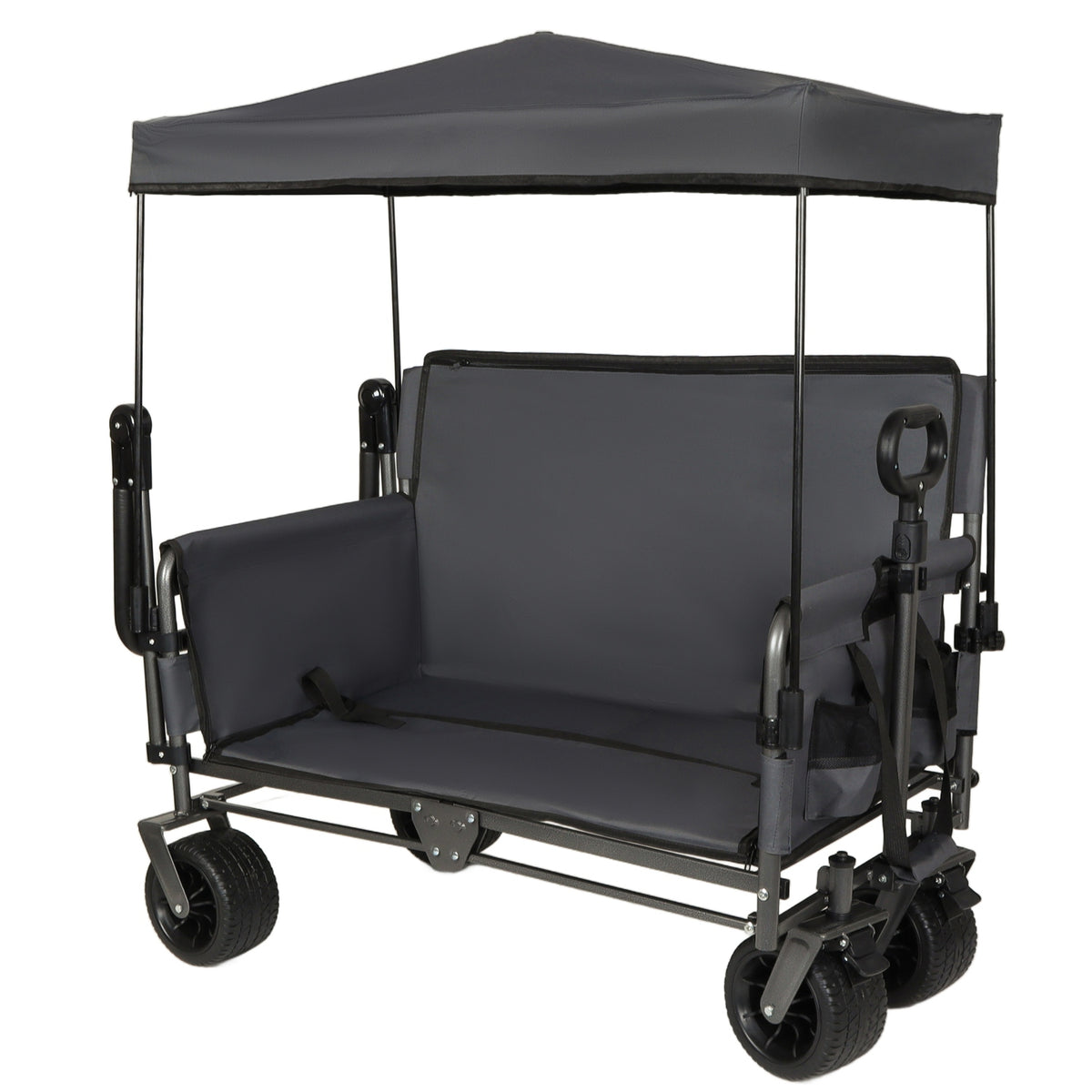 3-in-1 Folding Wagon Cart with Bench Seat Removable Canopy and Storage Collapsible Utility Wagon with Brakes 500lbs Capa