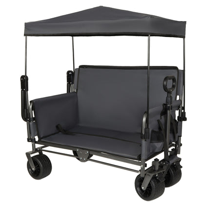 3-in-1 Folding Wagon Cart with Bench Seat Removable Canopy and Storage Collapsible Utility Wagon with Brakes 500lbs Capa