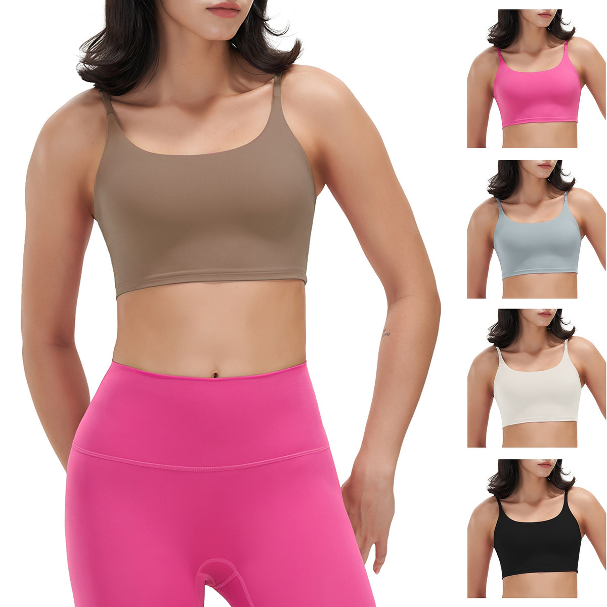 Women Strap Sport Bras Padded Strappy Crop Square Neck Low Impact Bras Sexy Fitness Tank Tops with Removable Pads Flat Straps for Gym Yoga Workout Run
