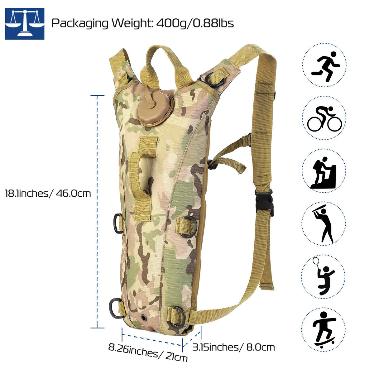 Tactical Hydration Pack with 3L Water Bladder