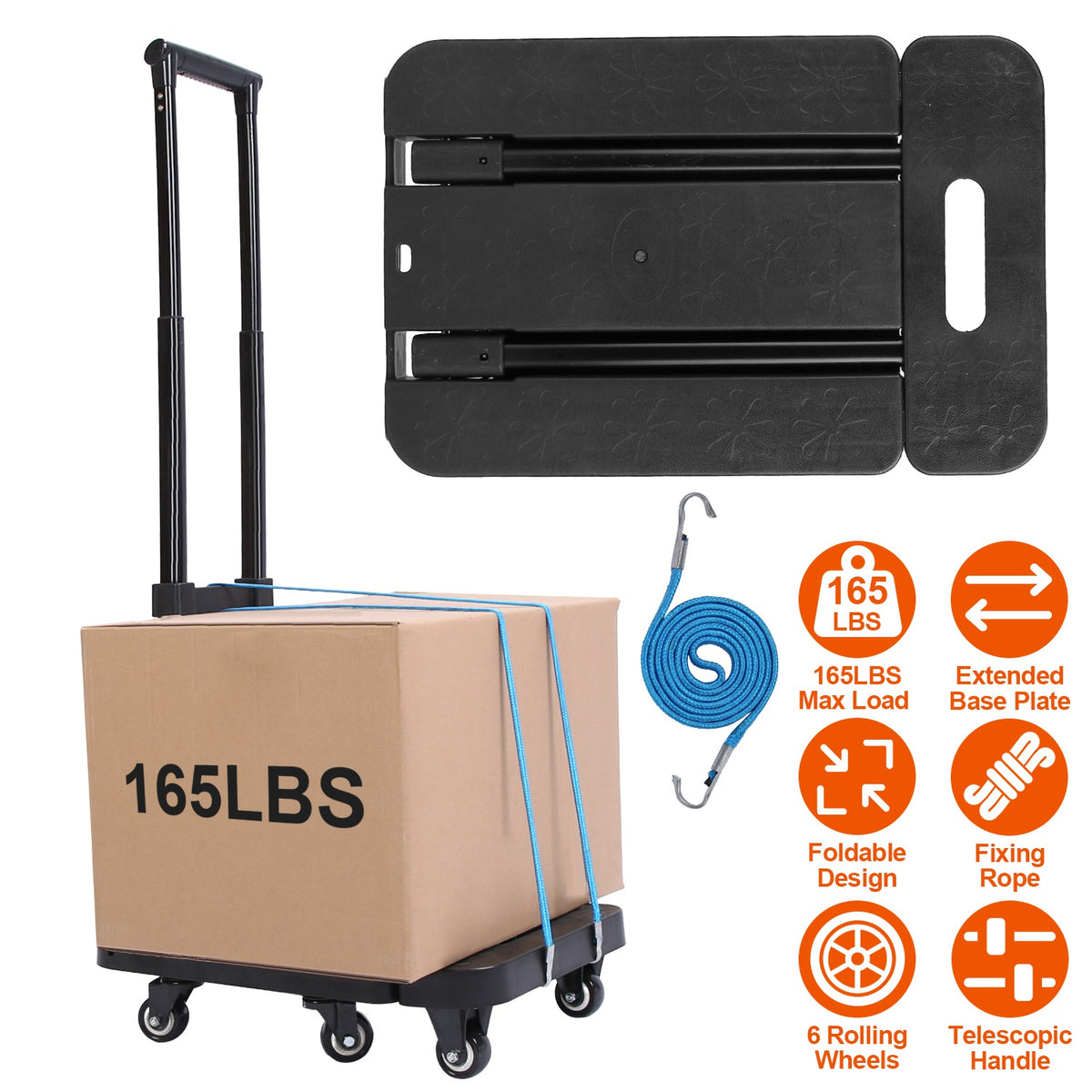 Folding Hand Truck with 165 lb Capacity & Telescopic Handle
