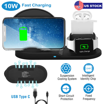 3-in-1 Wireless Charging Station 10W Fast Charge Dock